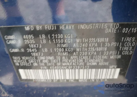 2015 Subaru Outback 2.5I Limited from USA, damaged, VIN 4S4BSANC9F3297512